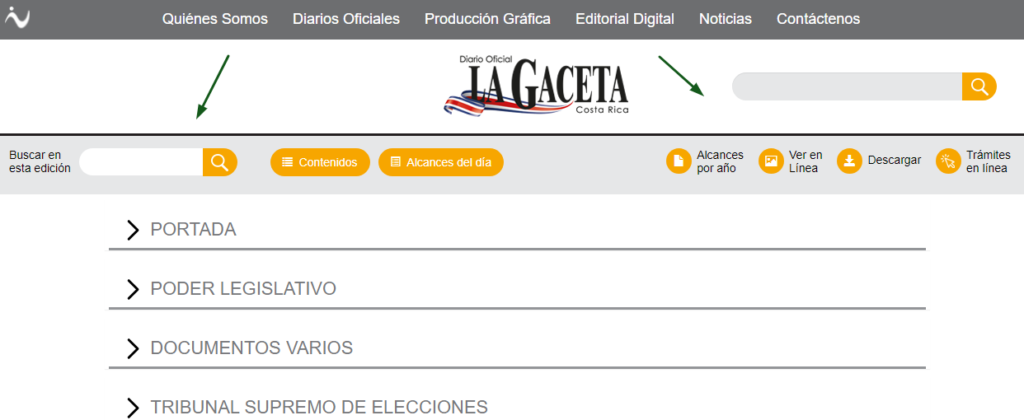 buscar una publicación en la Gaceta oficial en costa rica