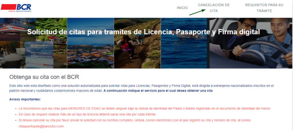 Cancelar cita pasaporte BCR en costa rica